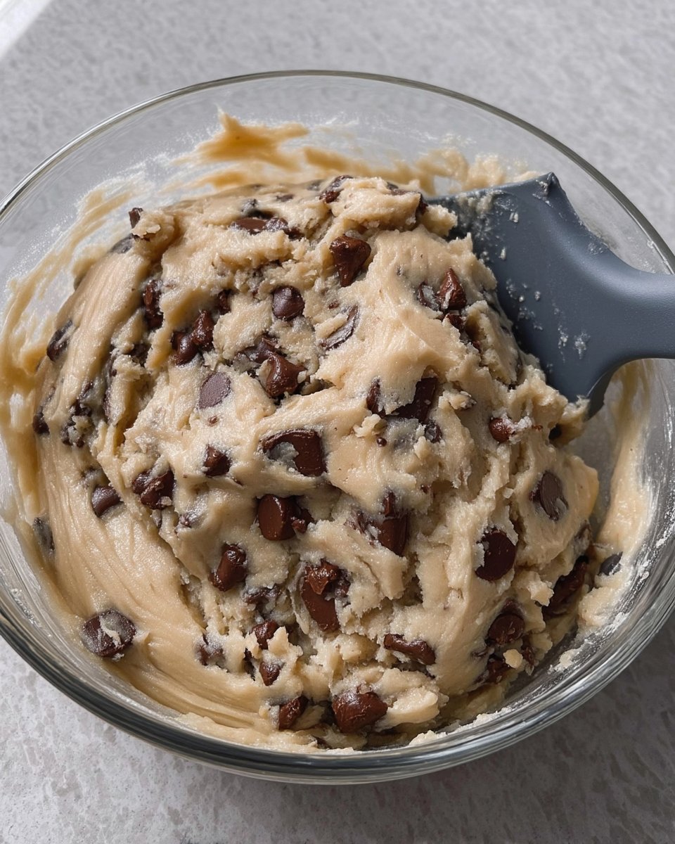 Large scoops of chocolate chip cookie dough on silicone mat
