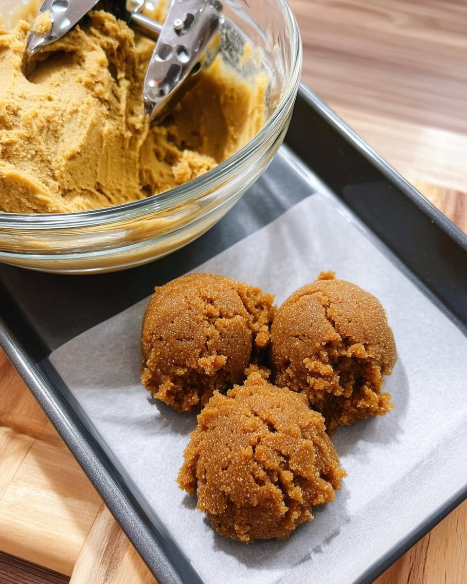 Freshly baked gingersnap cookies on a baking sheet with parchment paper