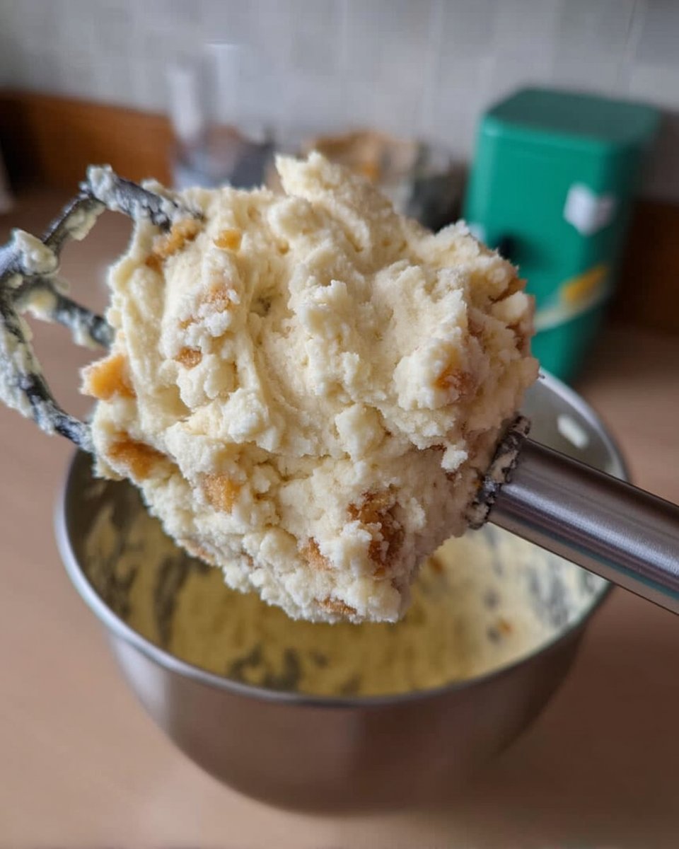 Close up of cookie dough being portioned with a cookie scoop