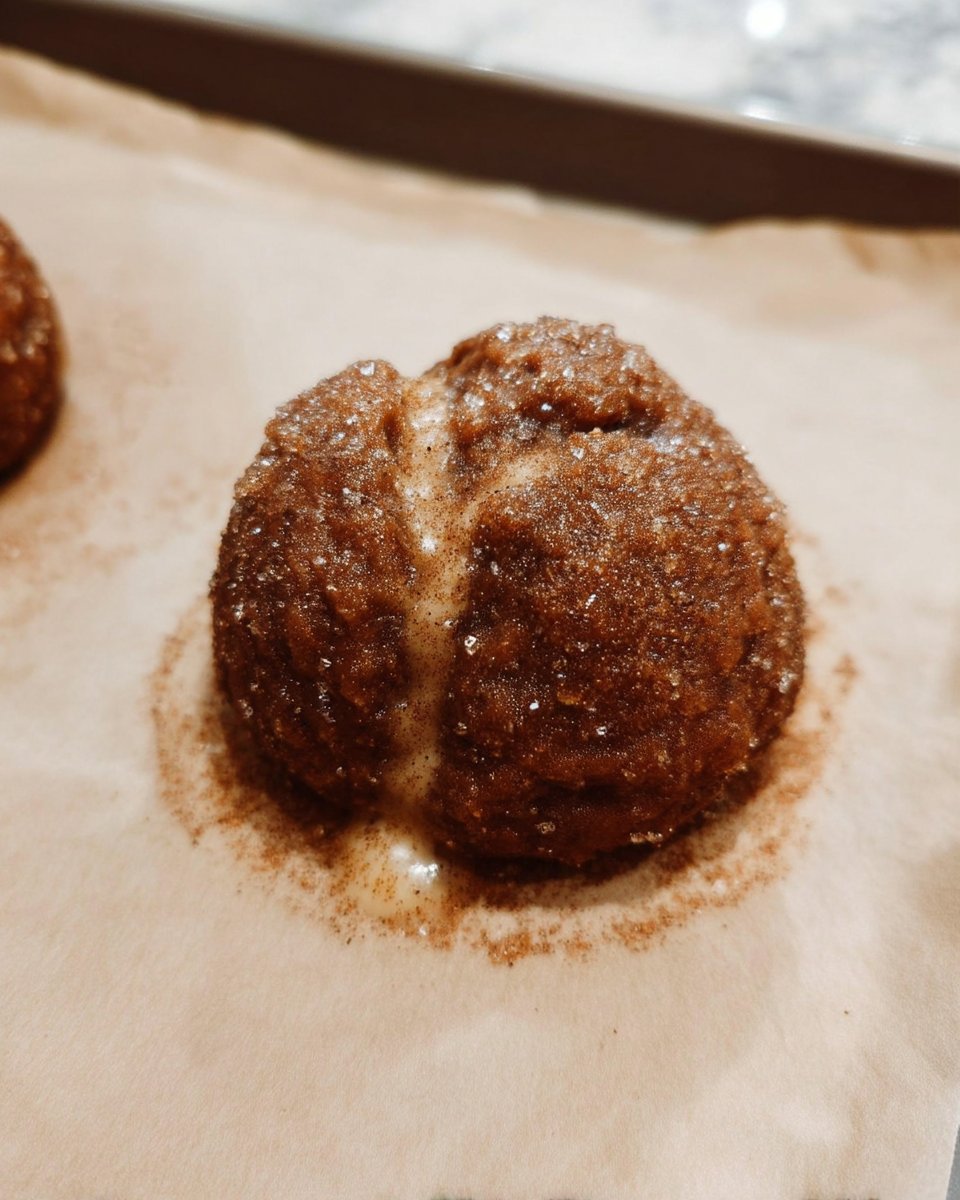 Scooping pumpkin cookie dough with a cookie scoop into cinnamon sugar