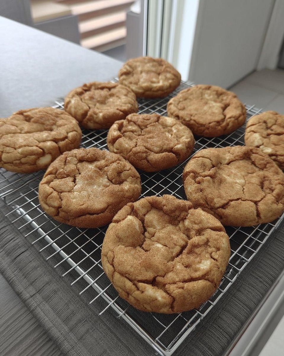 Soft gluten free snickerdoodles with a cinnamon sugar coating on a cooling rack
