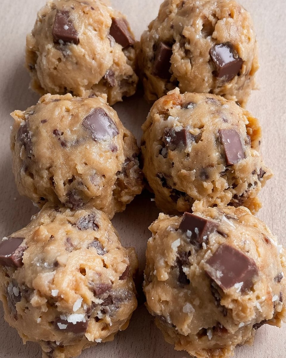 Cookie dough balls resting on a baking sheet before freezing