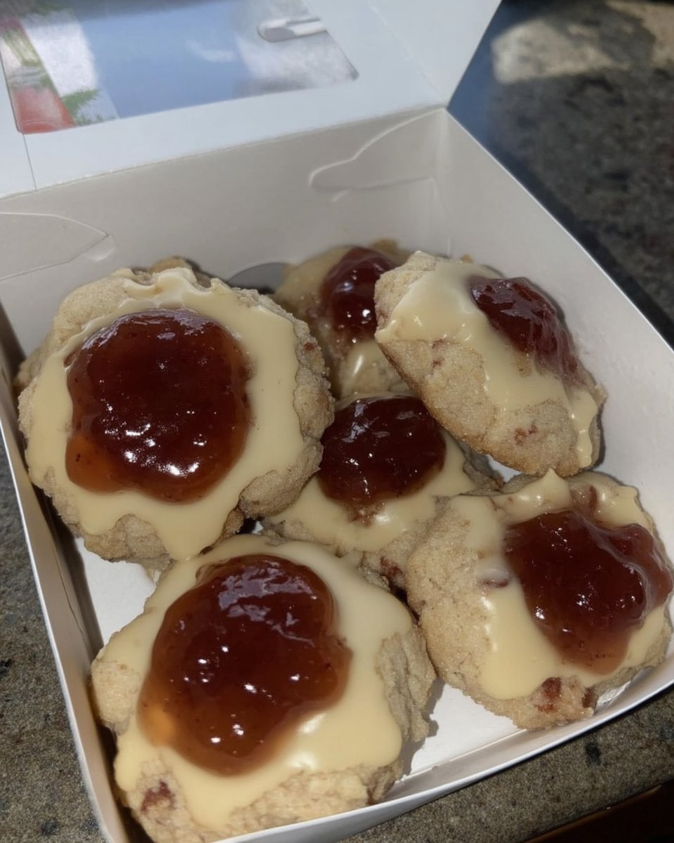 Classic jam thumbprint cookies with raspberry filling on a wire rack