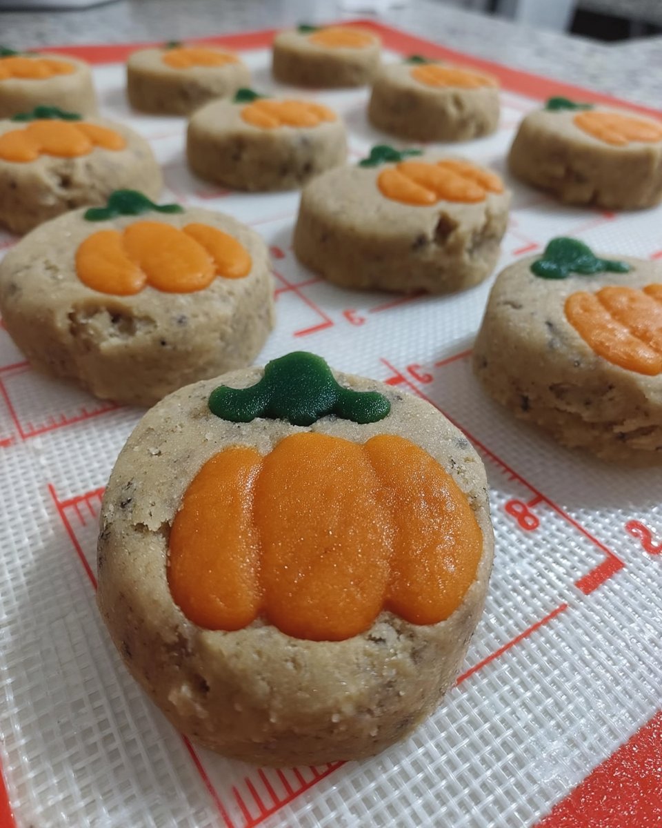 A plate of finished slice and bake cookies next to a cup of herbal tea