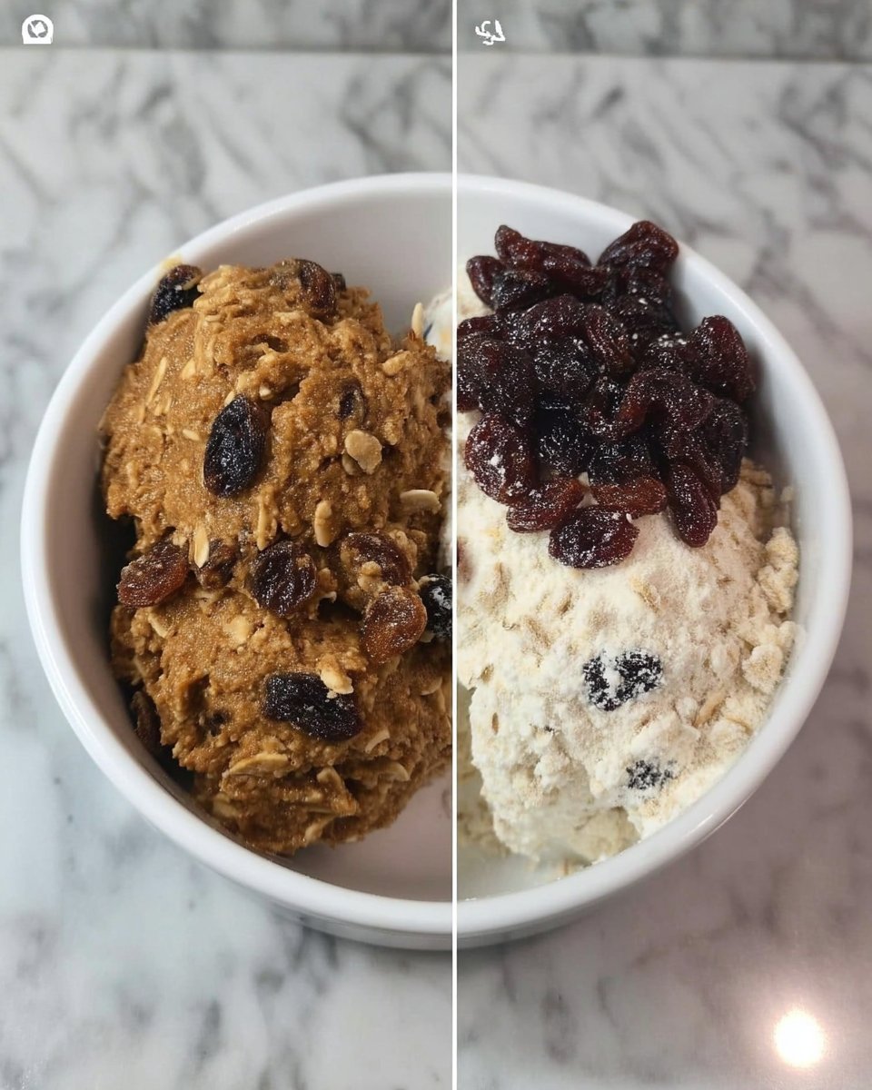 Bowls of dried cranberries golden raisins and oats with cinnamon sticks