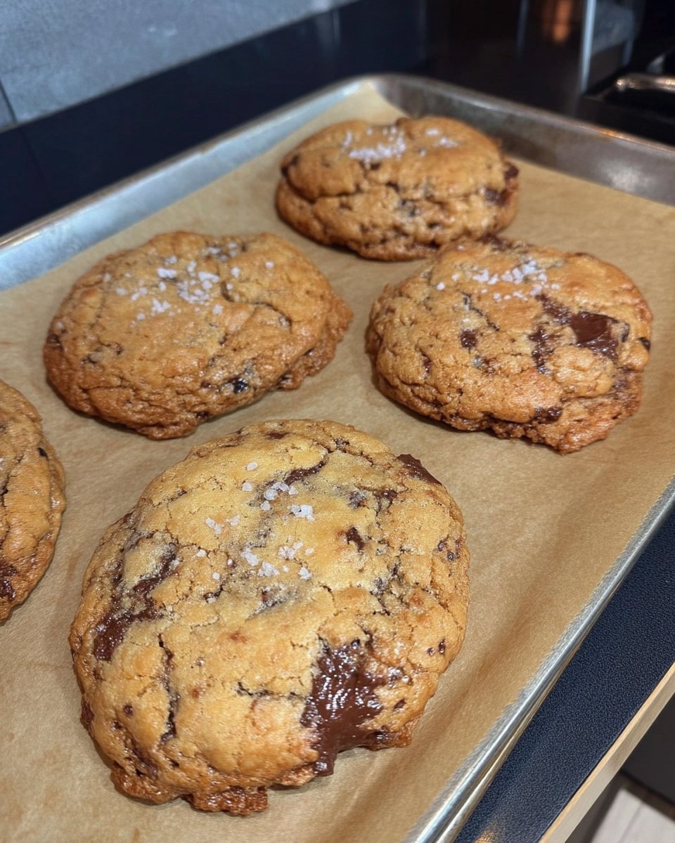 Stack of Nutella stuffed cookies with sea salt and brown butter