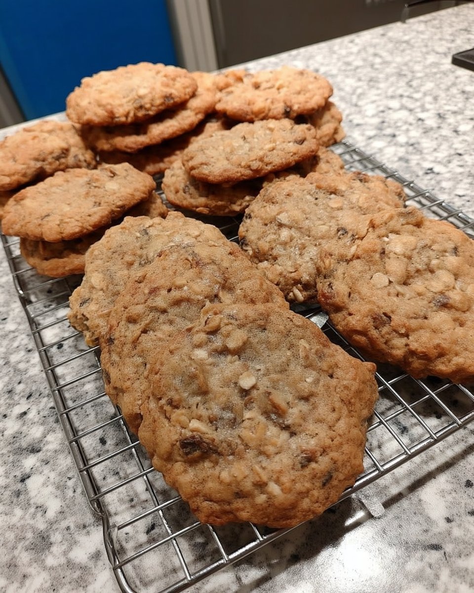 Oatmeal raisin cookie dough in a mixing bowl with a spatula