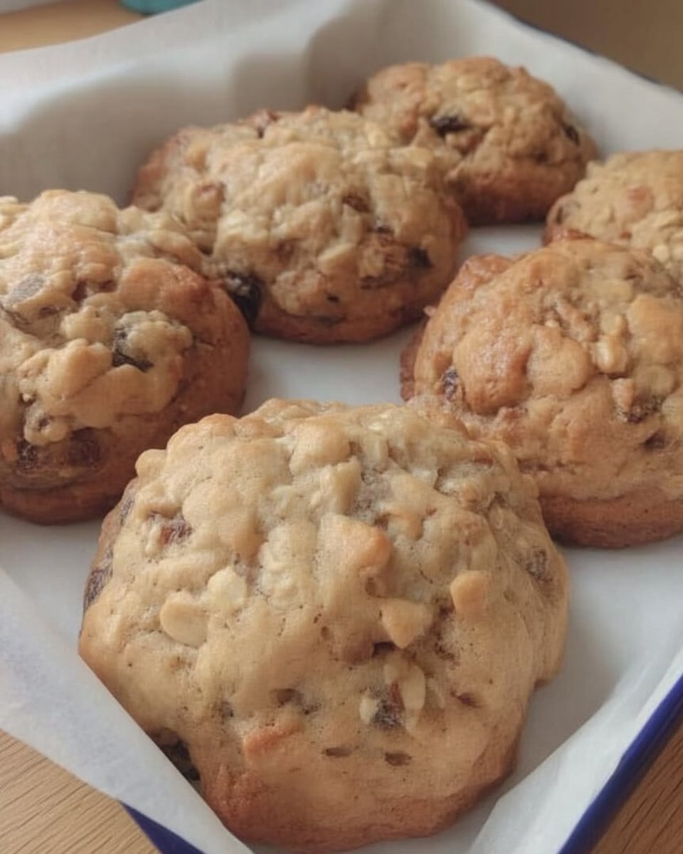 Oatmeal raisin cookies served with a glass of milk