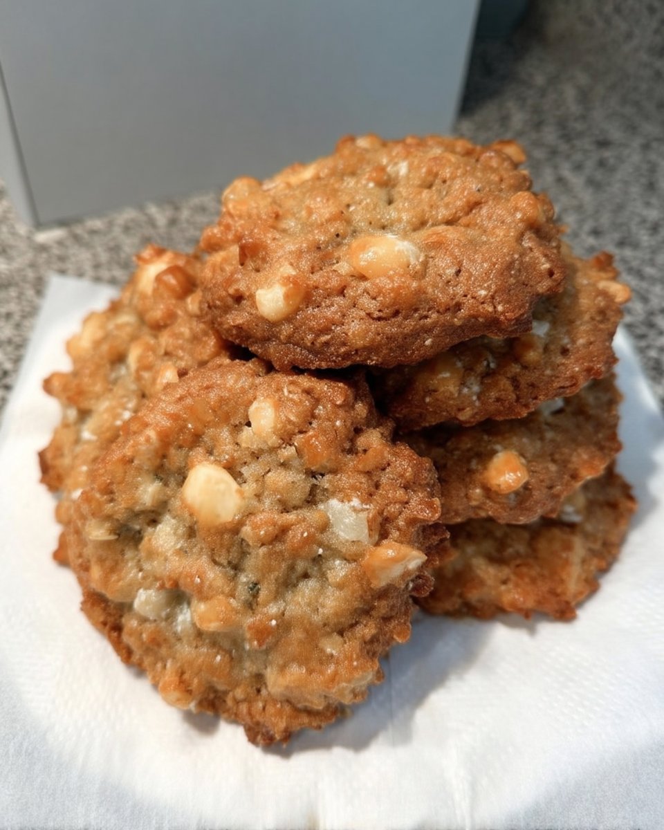 Stack of chewy oatmeal scotchies with butterscotch morsels