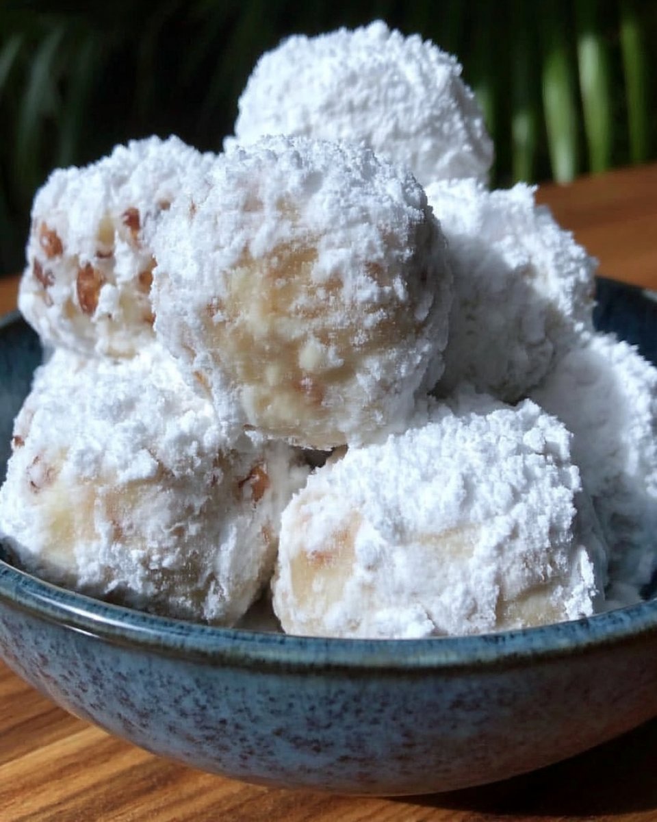 Pecan snowballs served with a cup of hot coffee