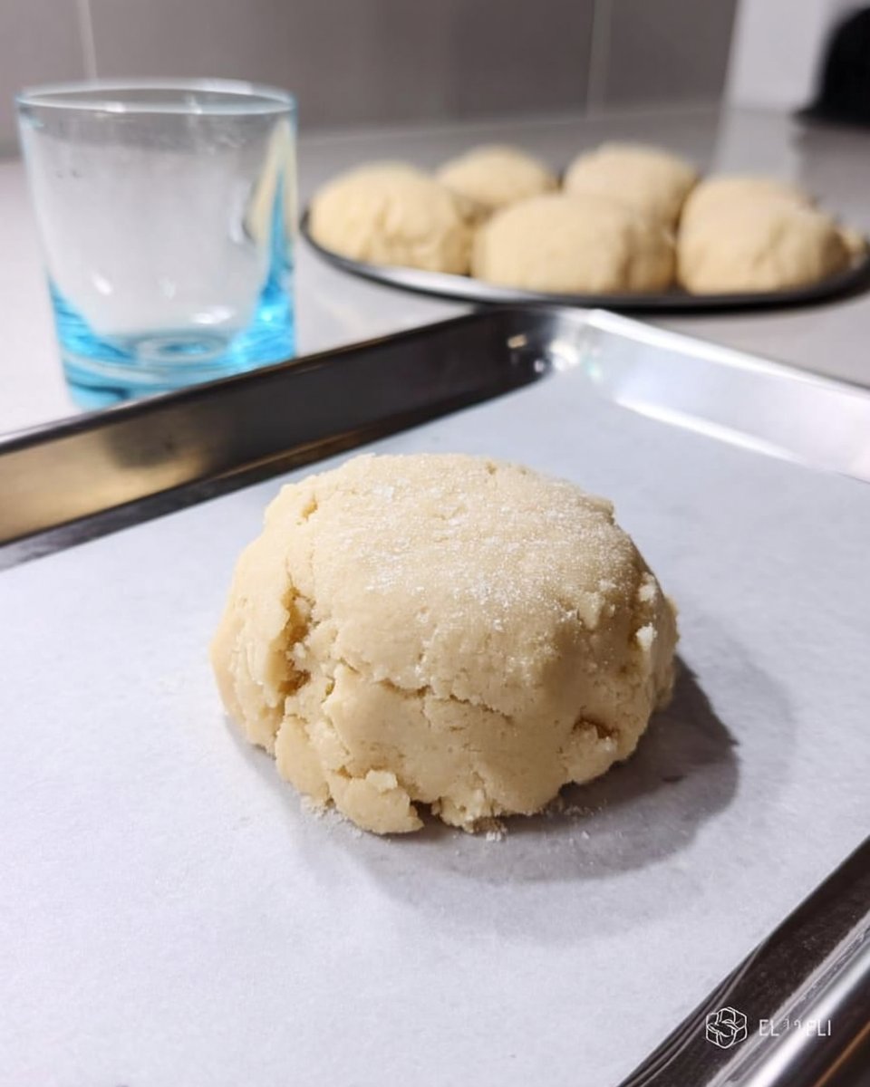 Pressing sugar cookie dough with a glass dipped in sugar
