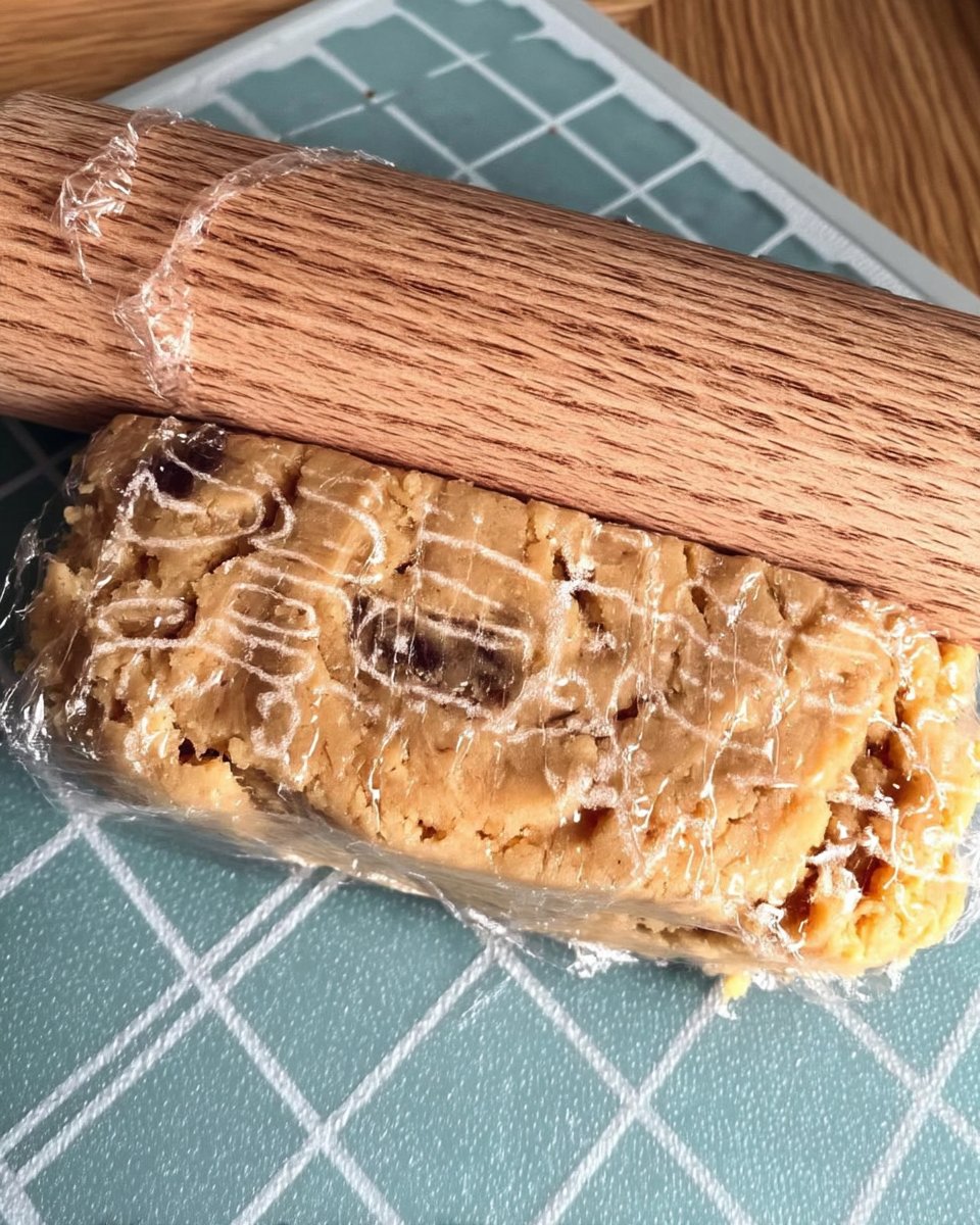 Rolling out Spitzbuben cookie dough on a floured surface