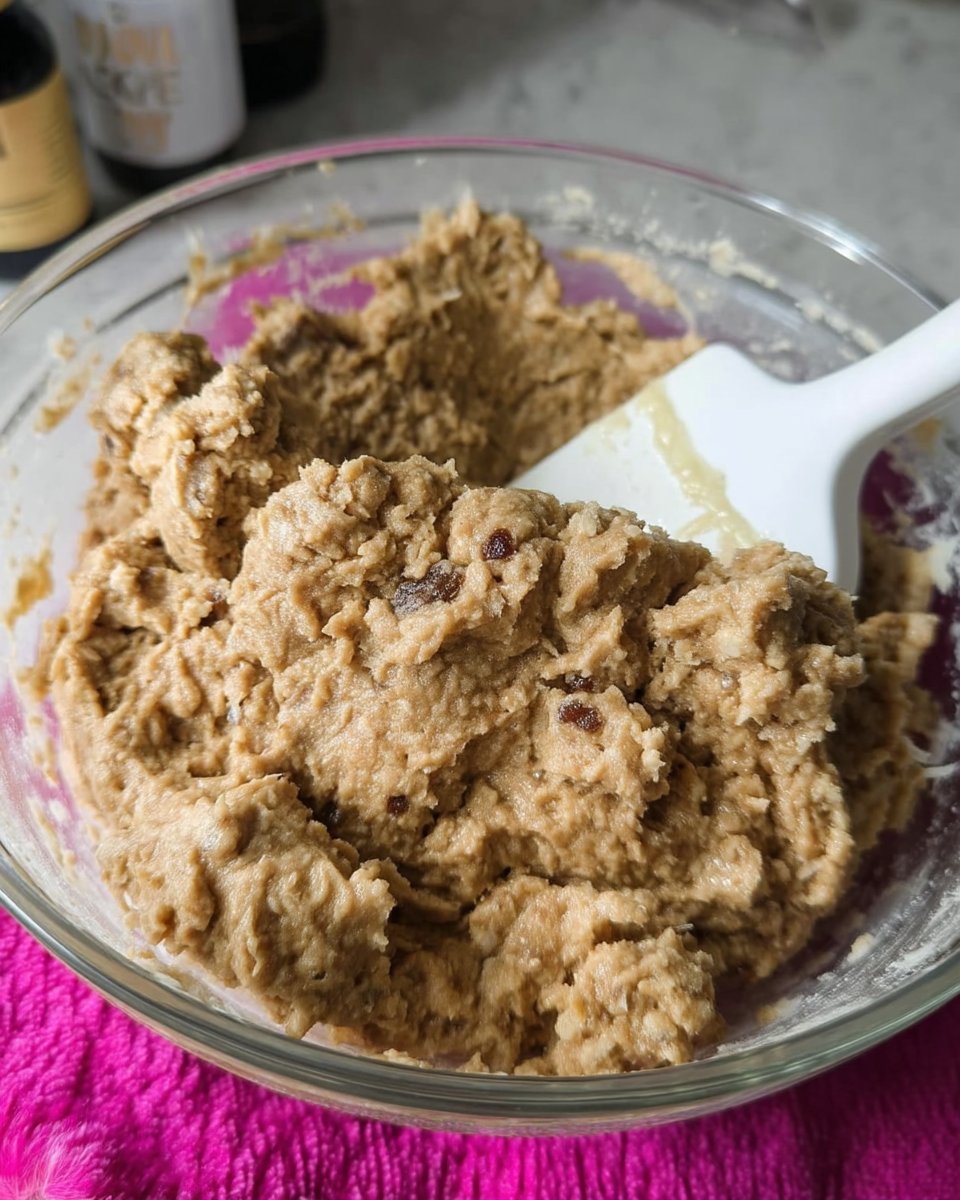 A hand using a cookie scoop to place oatmeal dough on parchment paper
