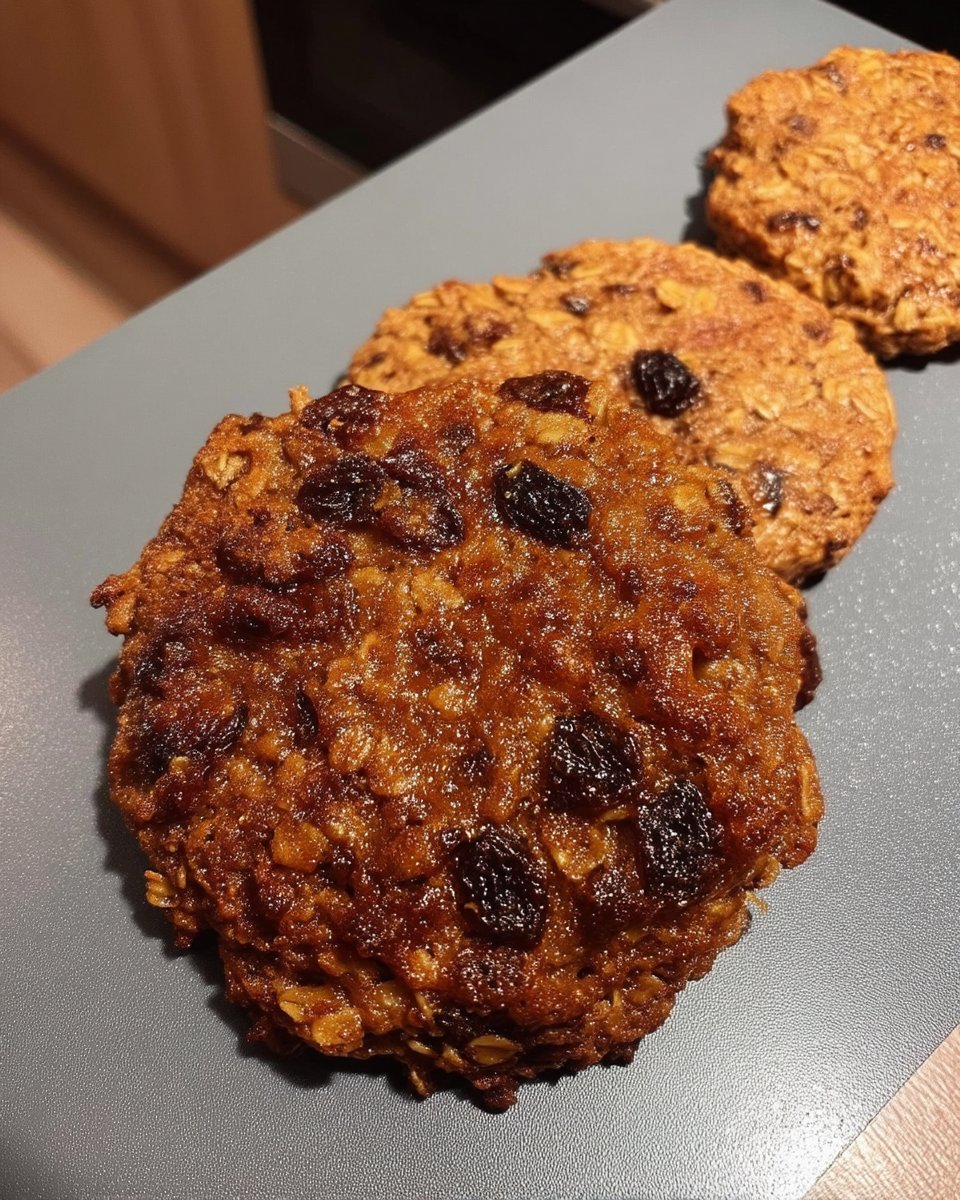 A stack of chewy oatmeal cookies next to a cup of warm tea