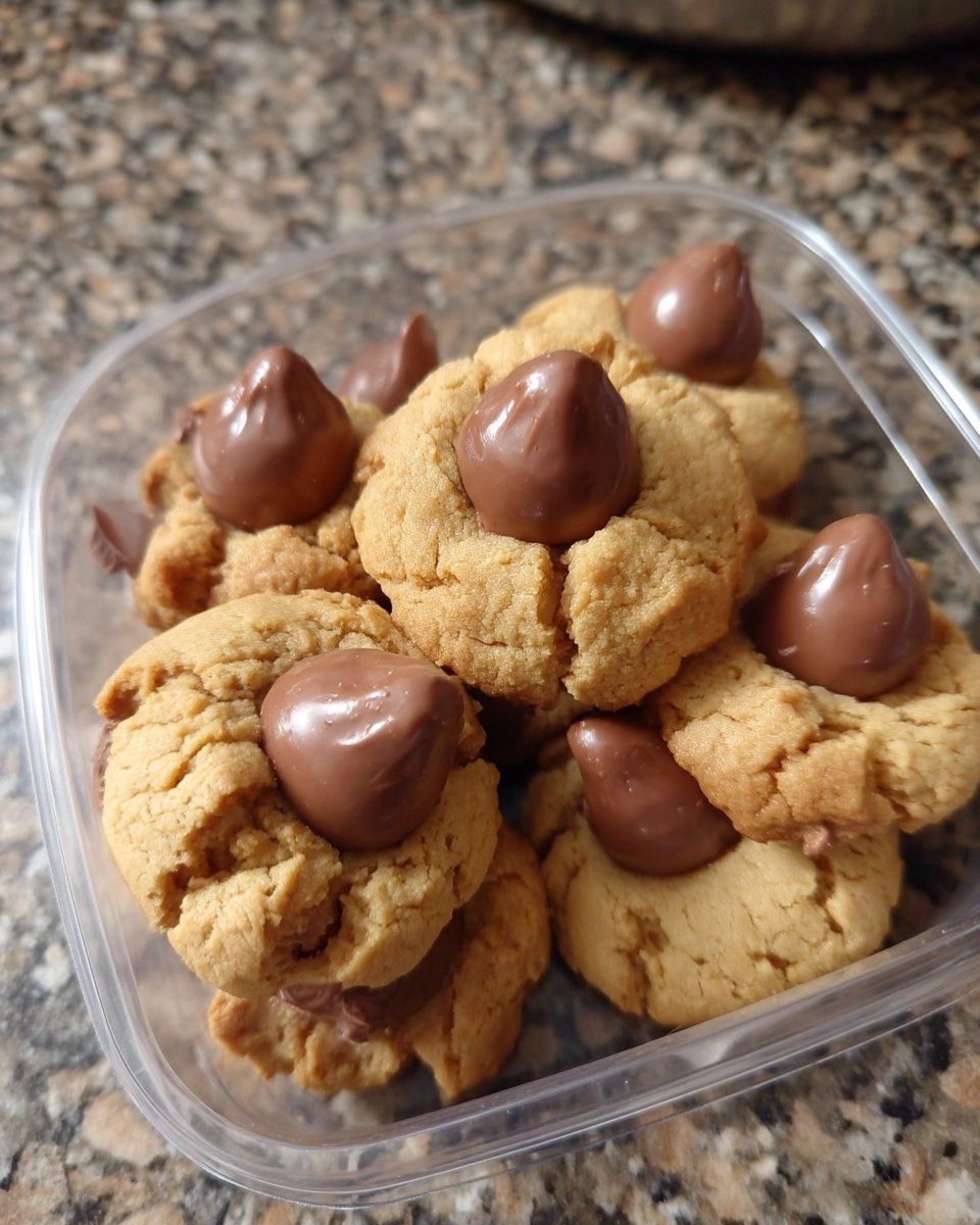 Peanut butter blossom cookies served with a cup of hot tea