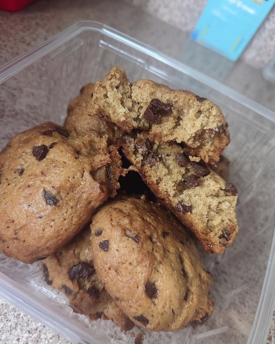Soft chocolate chip cookies served on a plate with a glass of milk