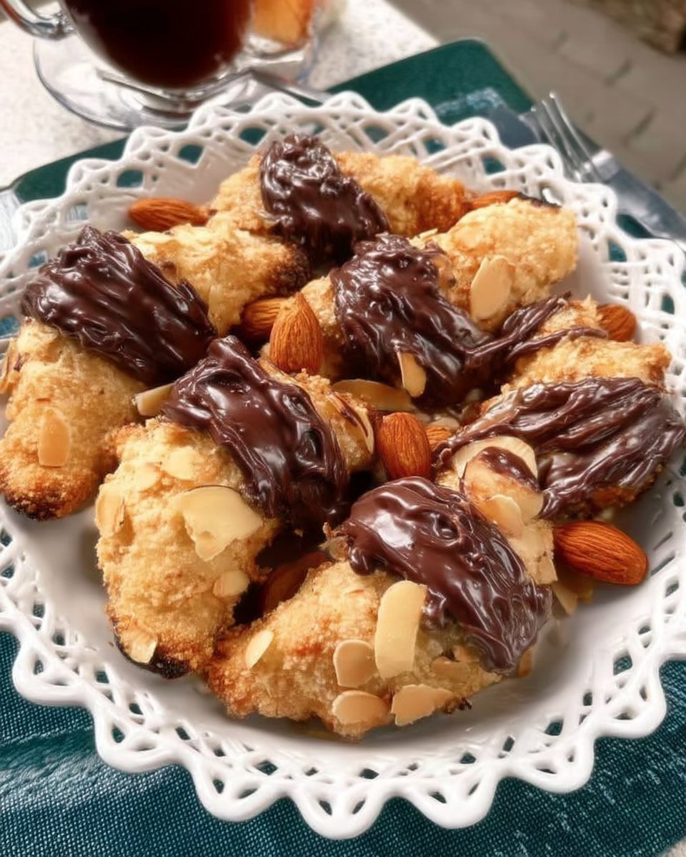 Hands shaping almond paste dough into crescent horns