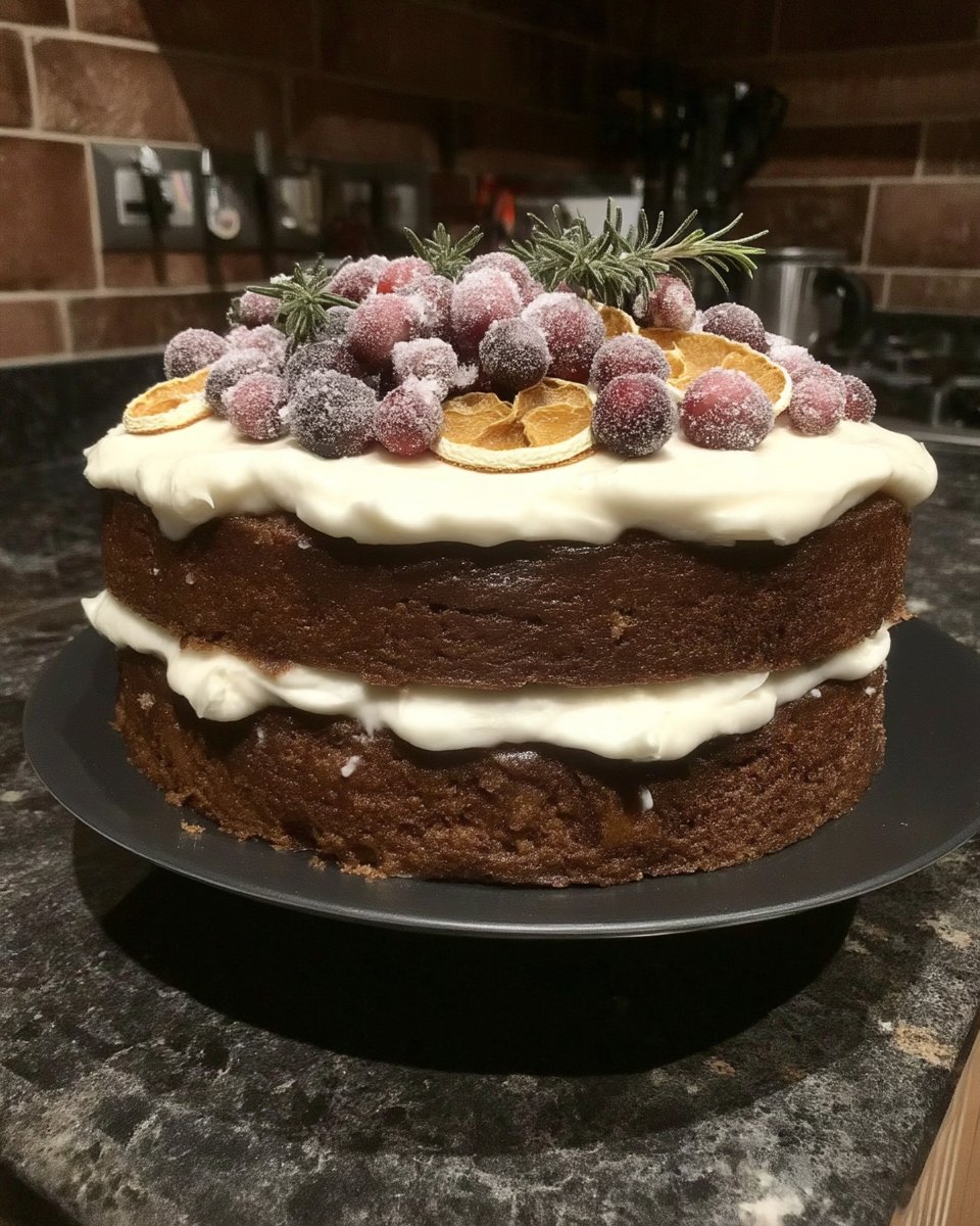 Slice of cake mix gingerbread cake with a gingerbread man topper