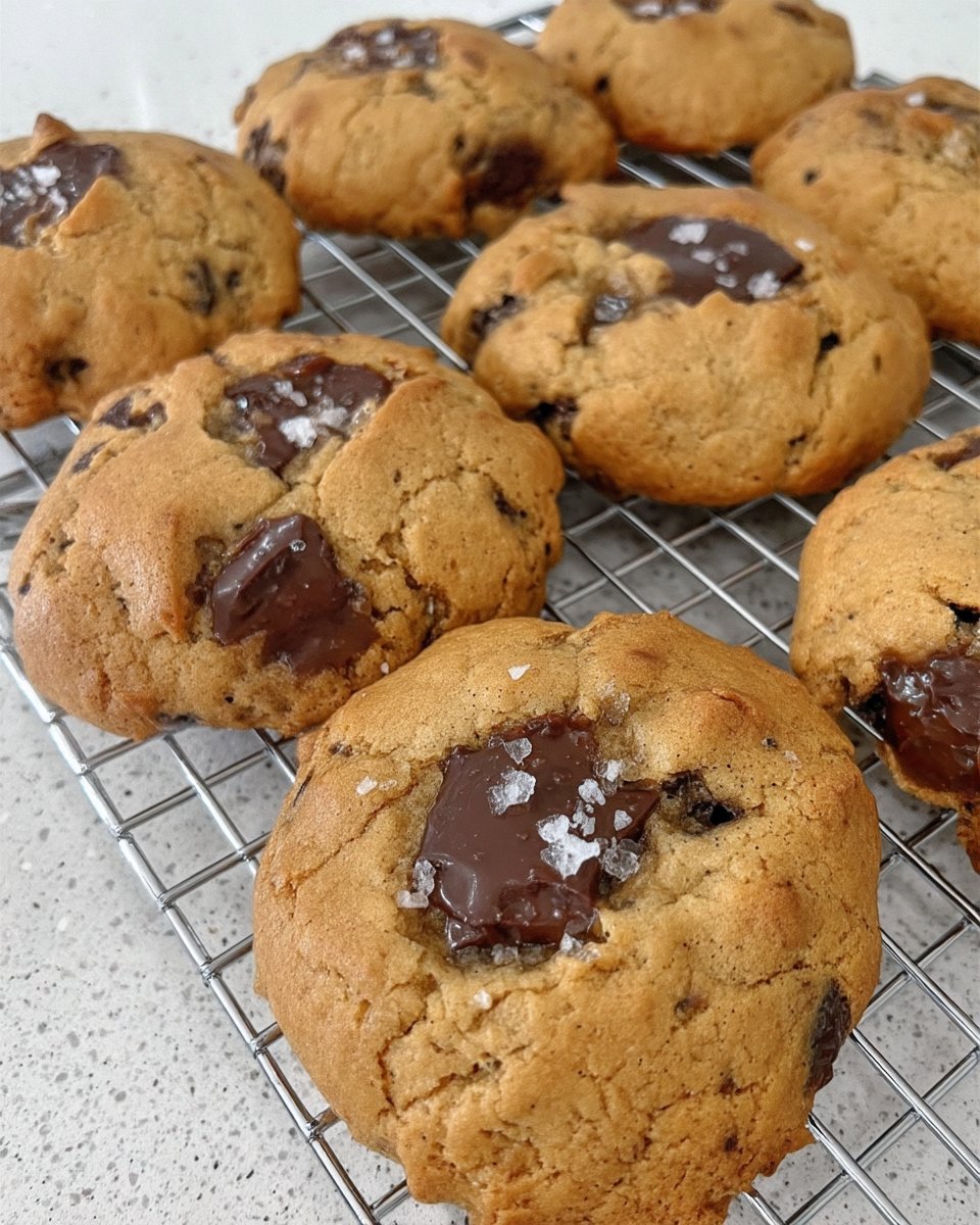 A plate of toffee cookies served next to a steaming cup of tea.