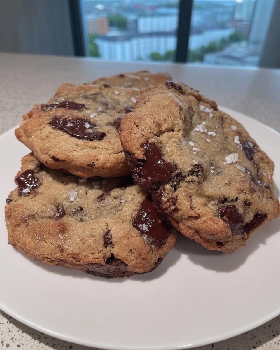 Warm bakery style chocolate chip cookie with a glass of milk