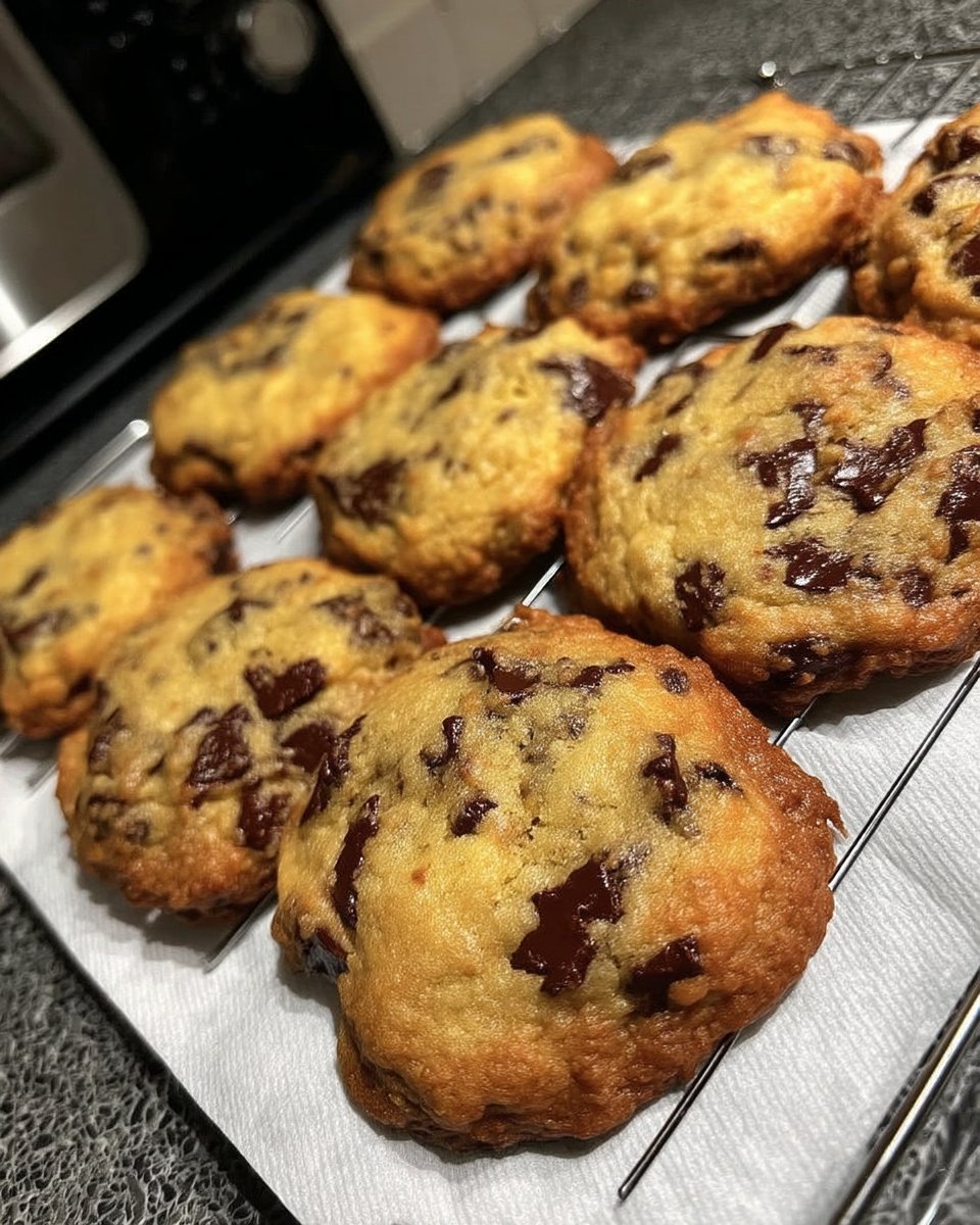 Warm chocolate chip cookies served with a cup of black tea
