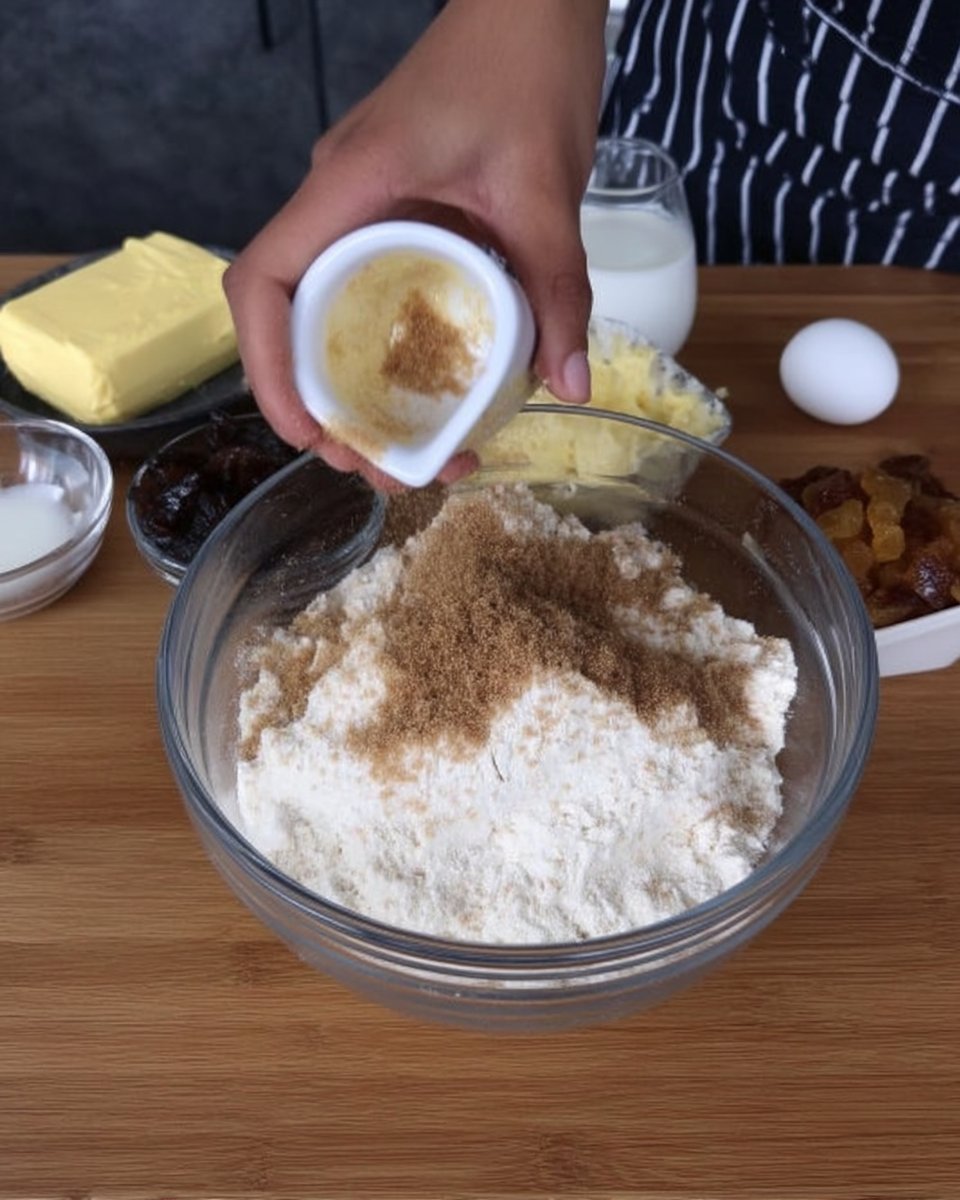 Ingredients for Welsh cakes including flour butter and currants