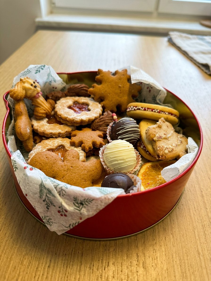 A tray of freshly baked Christmas sugar cookies with a hint of almond