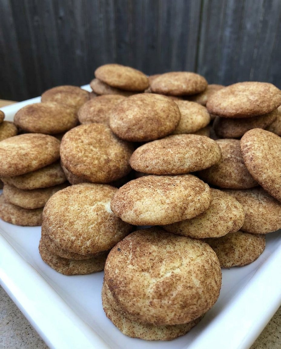 A stack of golden gluten free snickerdoodles coated in cinnamon sugar