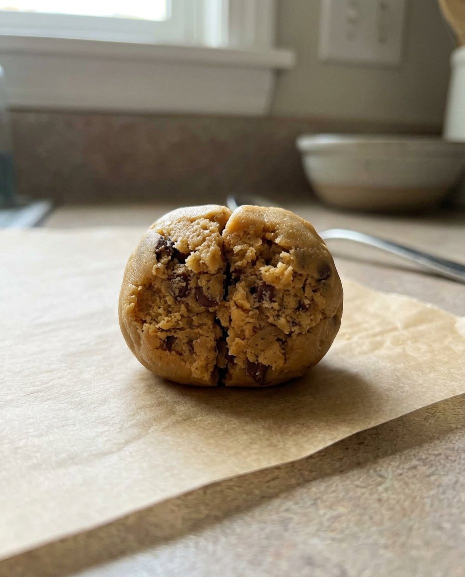 Scooping cookie dough with a large scoop for bakery style size