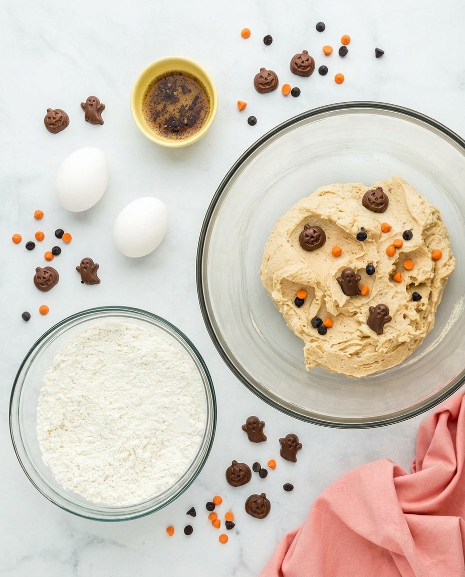 Ingredients for chocolate chip cookies including butter, sugar, and flour in a Southern kitchen setting.