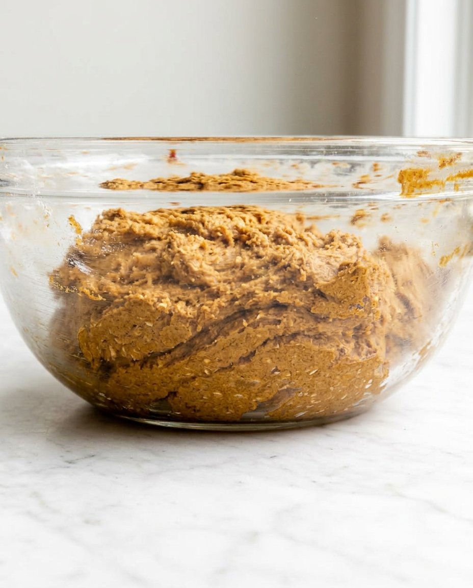 Scooping oatmeal cookie dough onto a parchment lined baking sheet