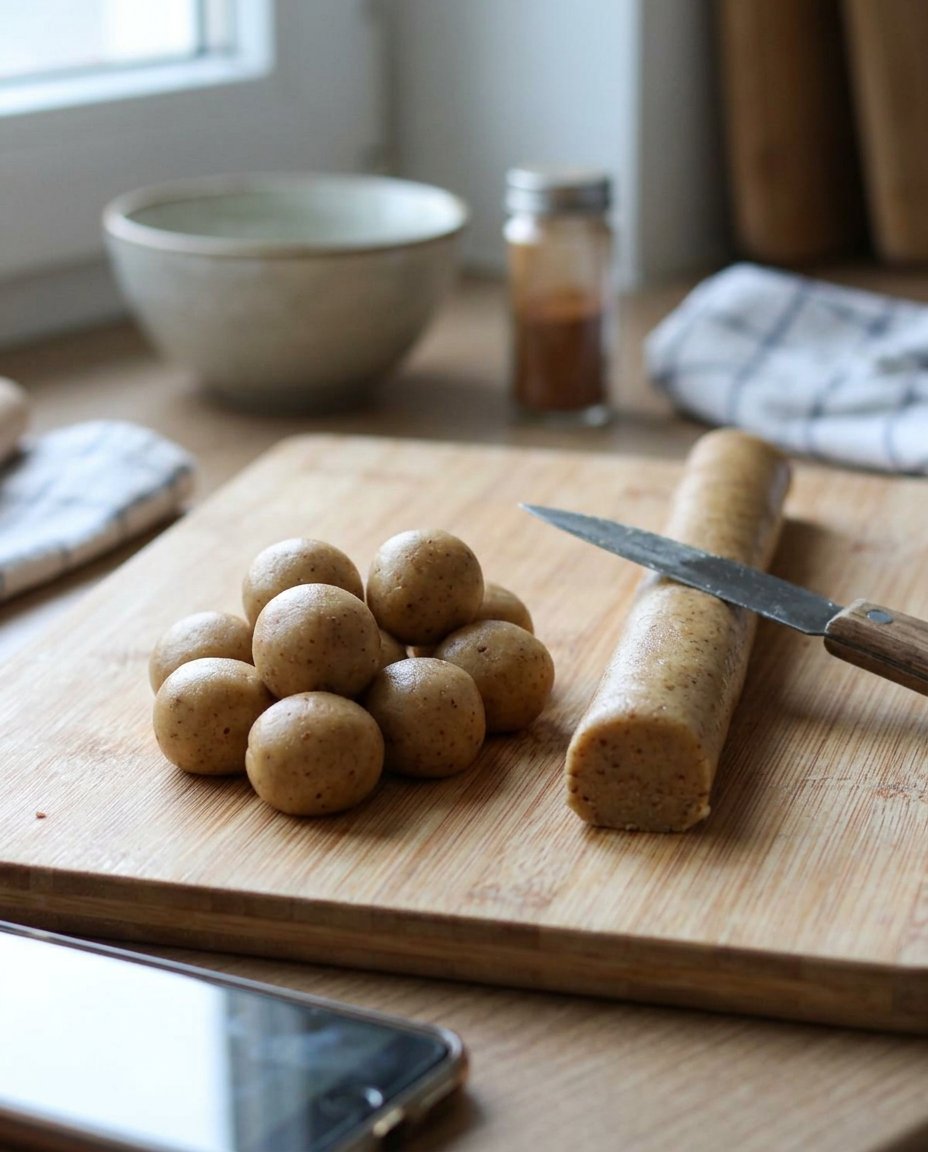 Pfeffernusse cookie dough balls on a baking sheet ready for the oven
