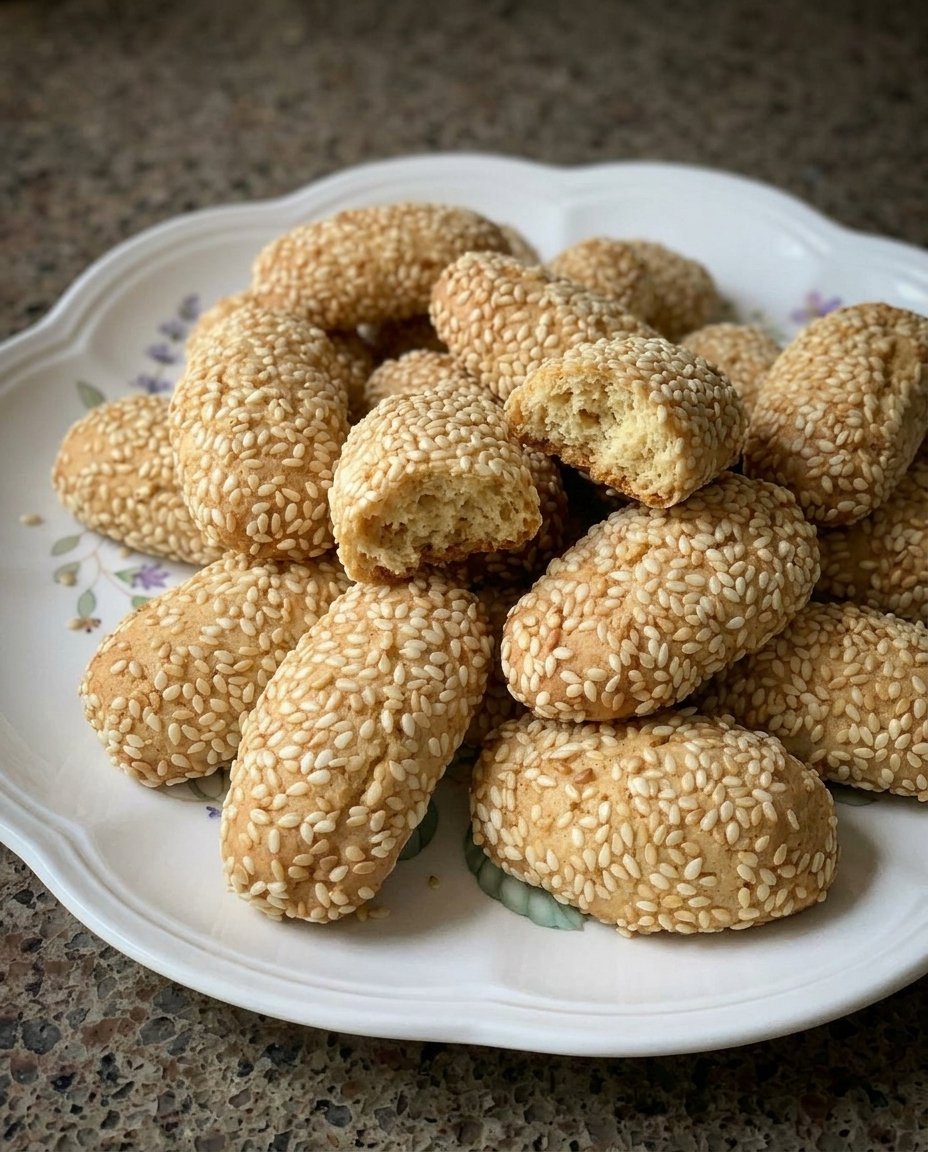 A tray of golden brown Sicilian sesame cookies known as Biscotti Regia
