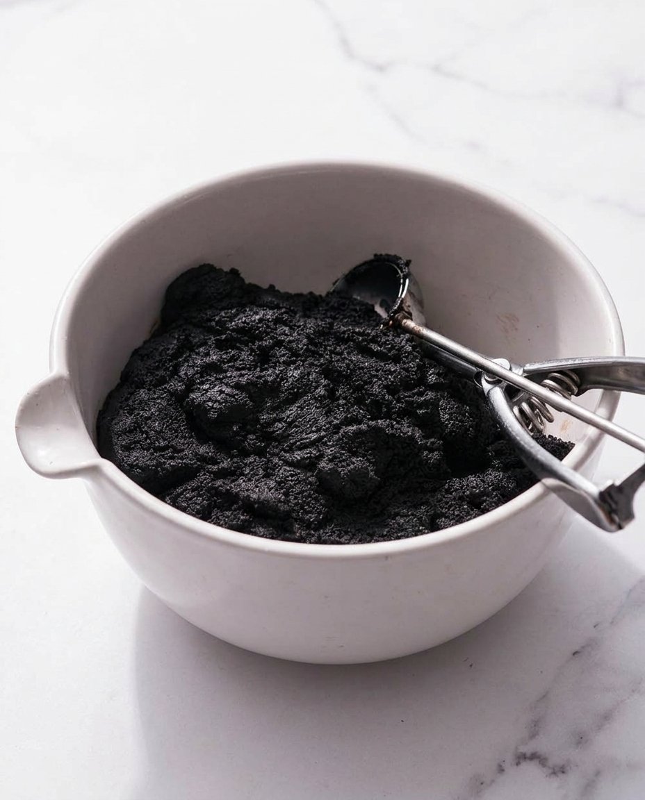 Ingredients for chocolate sandwich cookies including black cocoa powder and butter