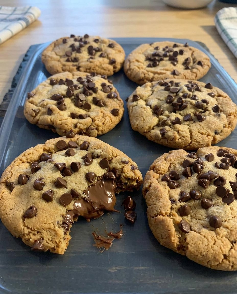 A Nutella stuffed cookie pulled apart to show the molten center