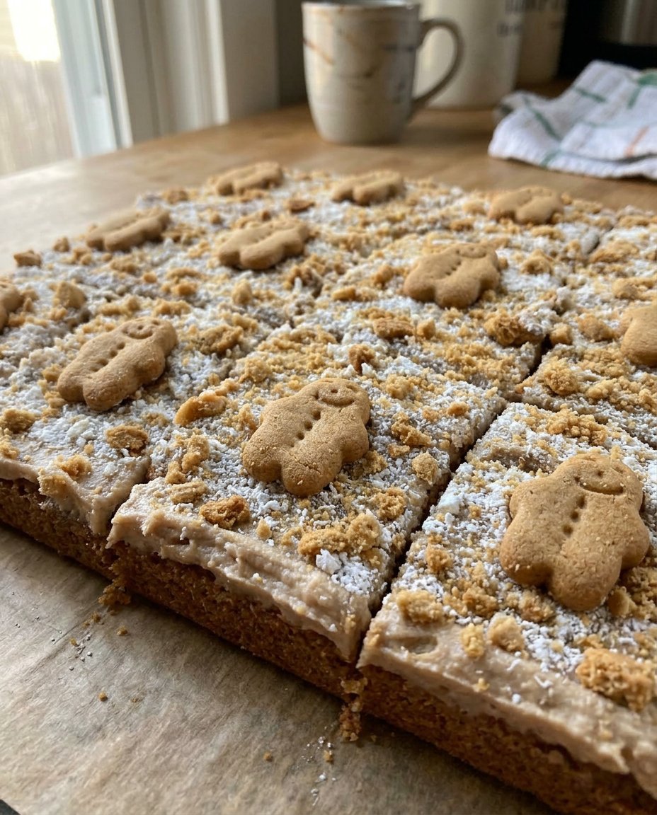 A moist slice of gingerbread cake made from a spice cake mix with cream cheese frosting