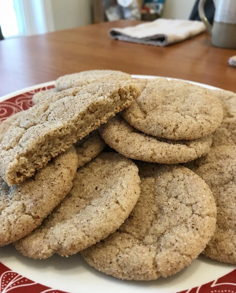 A close up of a chai snickerdoodle with spice coating and cracks.