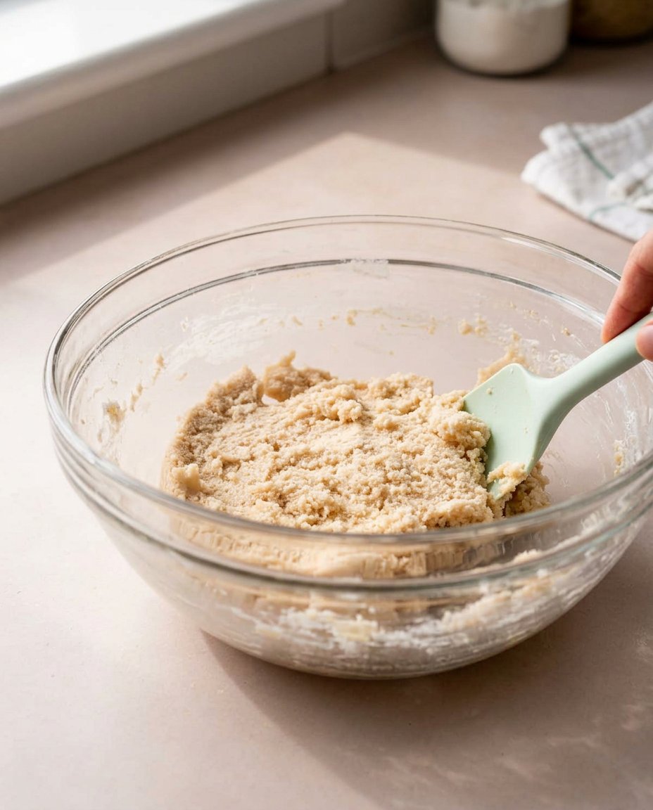 A disc of shortbread dough wrapped in plastic