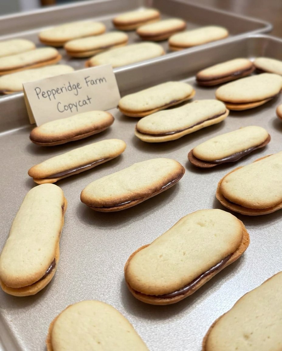 A stack of finished chocolate filled oat sandwich cookies