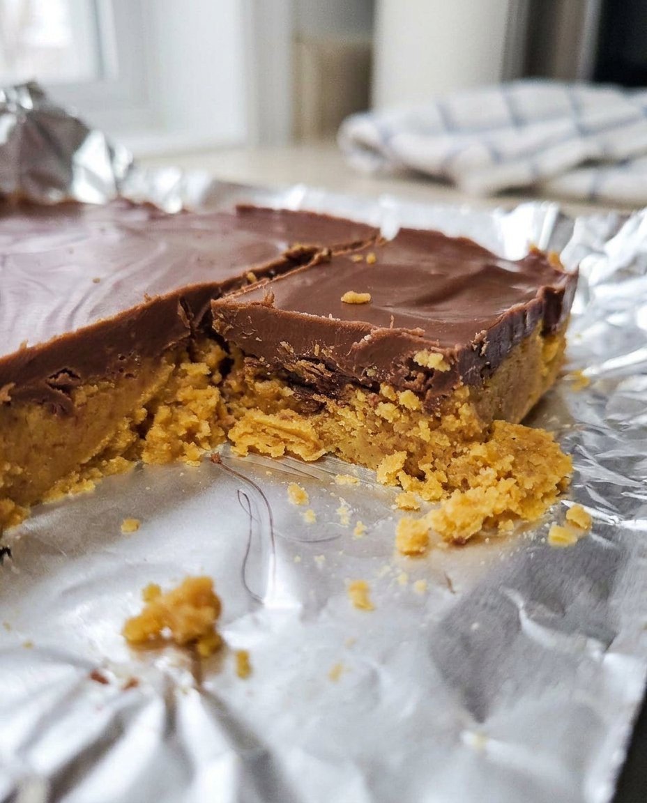 Peanut butter no bake cookies with chocolate and oats setting on parchment paper