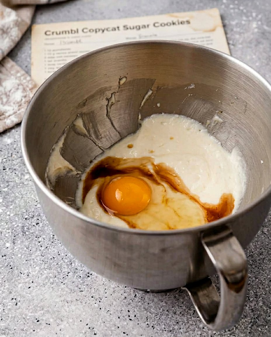 Ingredients for sugar cookies including butter, flour, and almond extract