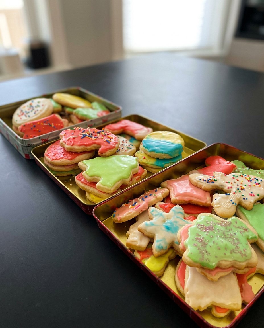 Beautifully decorated sugar cookies with royal icing on a serving platter