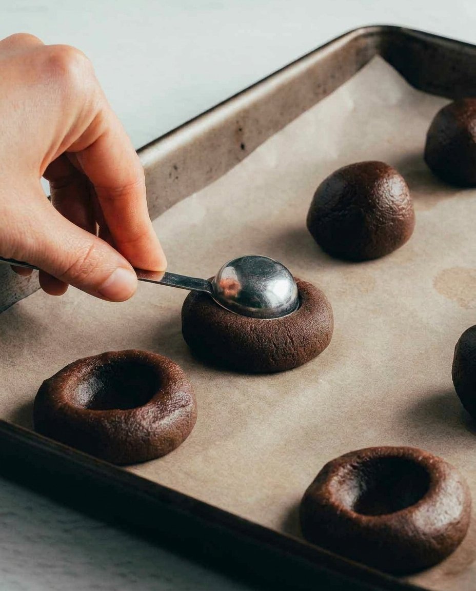 Hand drizzling warm peanut butter over large cookies