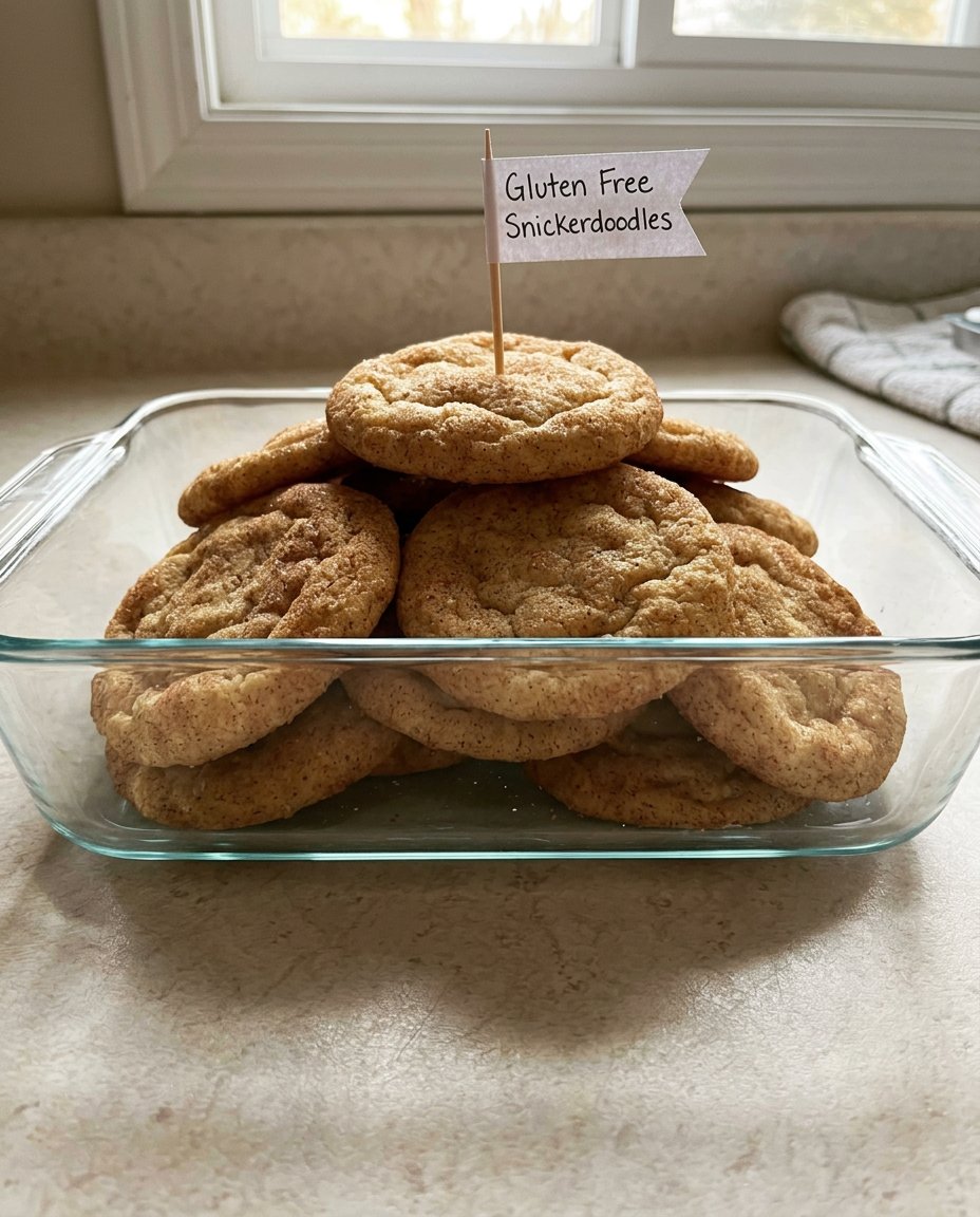 A tray of golden gluten free snickerdoodles with cinnamon sugar coating