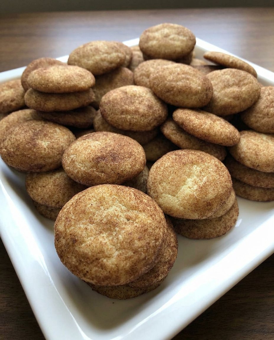 Gluten free snickerdoodles on a plate next to a cup of hot tea