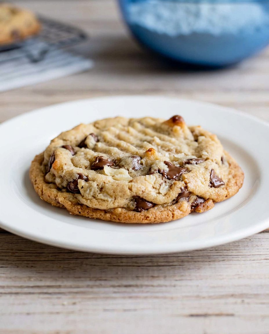 Ingredients for potato chip cookies including butter, flour, and wavy potato chips.