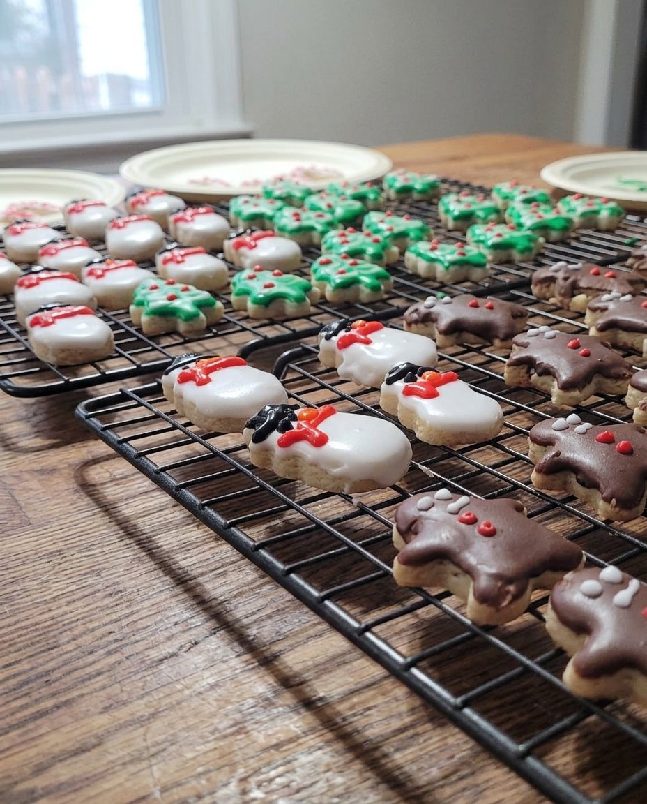 Italian Christmas cookies dusted with powdered sugar on a festive plate