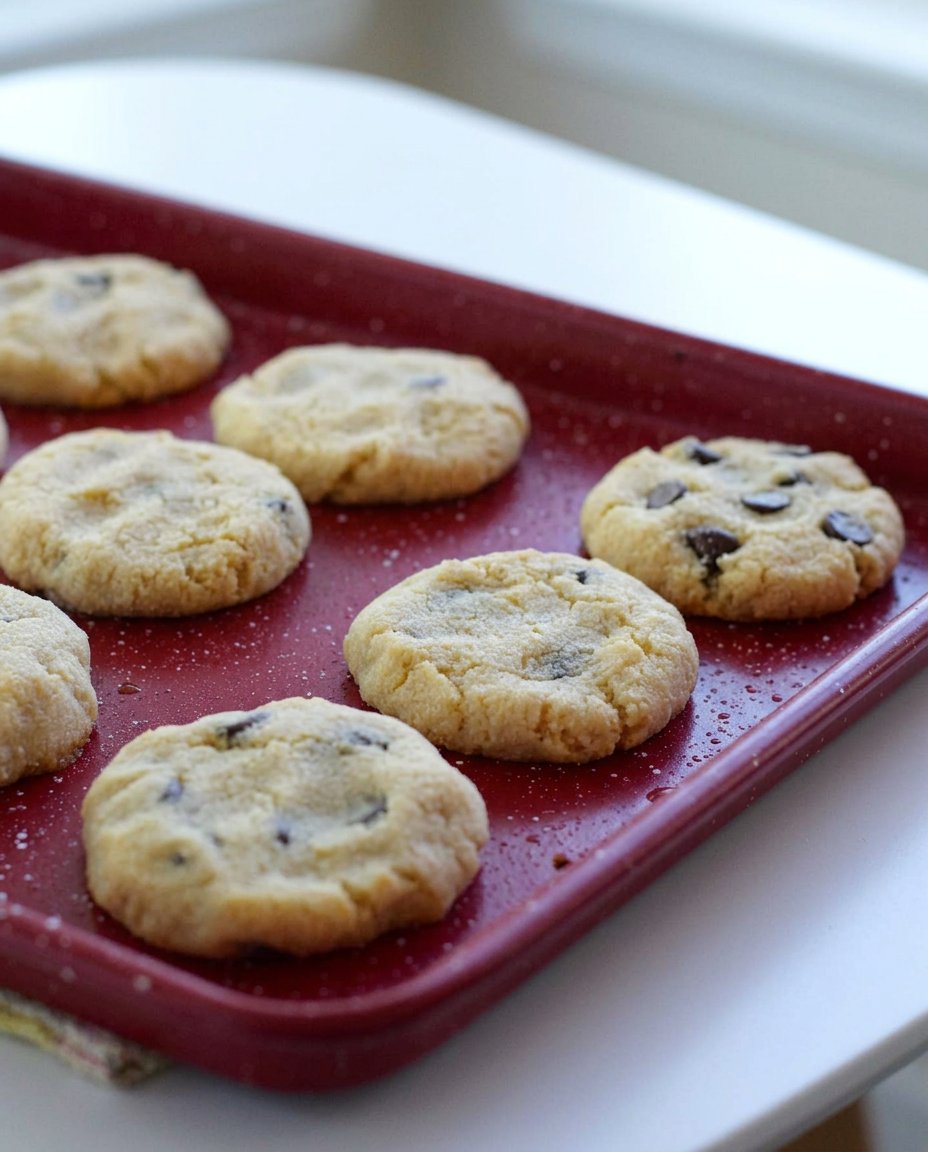 Keto chocolate chip cookies served with a glass of almond milk