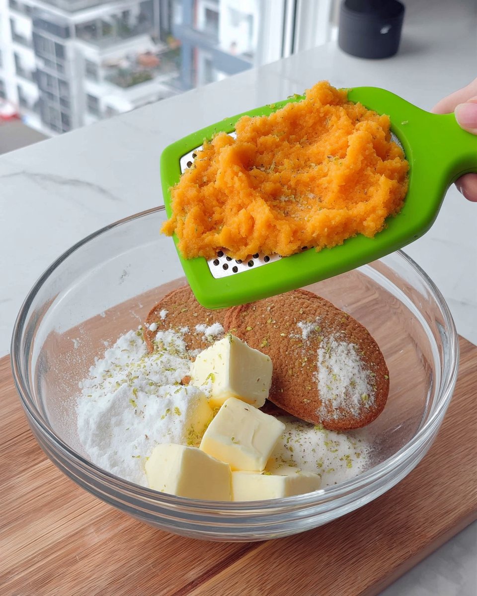 Ingredients for linzer cookies including flour, butter, spices, and orange zest.