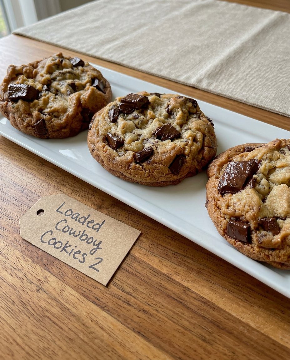 Loaded Cowboy Cookies 2 with oats pecans and chocolate
